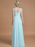 A-Line/Princess Scoop Sleeveless Floor-Length Chiffon Bridesmaid Dresses TPP0005421