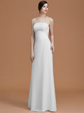 A-Line/Princess Strapless Sleeveless Floor-Length Ruched Chiffon Bridesmaid Dresses TPP0005696