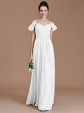 A-Line/Princess Off-the-Shoulder Sleeveless Ruched Floor-Length Chiffon Bridesmaid Dresses TPP0005324