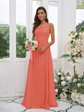 A-Line/Princess Chiffon Applique Square Sleeveless Floor-Length Bridesmaid Dresses TPP0004921