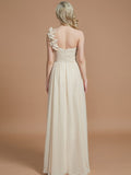 A-Line/Princess One-Shoulder Sleeveless Floor-Length Chiffon Bridesmaid Dresses TPP0005488