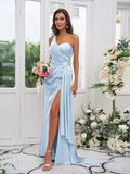 Sheath/Column Charmeuse Ruched One-Shoulder Sleeveless Floor-Length Bridesmaid Dresses TPP0004892