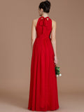 A-Line/Princess Halter Sleeveless Ruched Floor-Length Chiffon Bridesmaid Dresses TPP0005060