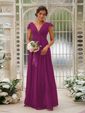 A-Line/Princess Chiffon Ruffles V-neck Sleeveless Sweep/Brush Train Bridesmaid Dresses TPP0004927