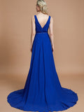 A-Line/Princess Sleeveless V-neck Chiffon Sweep/Brush Train Bridesmaid Dresses TPP0005308