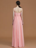 A-Line/Princess One-Shoulder Sleeveless Floor-Length Ruched Chiffon Bridesmaid Dresses TPP0005701