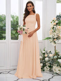 A-Line/Princess Chiffon Applique Square Sleeveless Floor-Length Bridesmaid Dresses TPP0004921