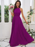 A-Line/Princess Chiffon Ruffles Halter Sleeveless Floor-Length Bridesmaid Dresses TPP0004922