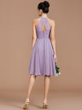 A-Line/Princess Halter Sleeveless Ruched Short/Mini Chiffon Bridesmaid Dresses TPP0005152