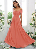 A-Line/Princess Chiffon Ruched Off-the-Shoulder Sleeveless Floor-Length Bridesmaid Dresses TPP0004920