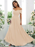 A-Line/Princess Chiffon Ruched Off-the-Shoulder Sleeveless Floor-Length Bridesmaid Dresses TPP0004920