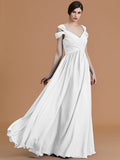 A-Line/Princess Off-the-Shoulder Sleeveless Floor-Length Ruched Chiffon Bridesmaid Dresses TPP0005358