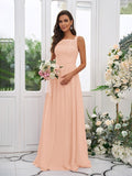 A-Line/Princess Chiffon Applique Square Sleeveless Floor-Length Bridesmaid Dresses TPP0004921