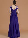 A-Line/Princess Off-the-Shoulder Sleeveless Floor-Length Ruched Chiffon Bridesmaid Dresses TPP0005358