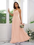 A-Line/Princess Chiffon Ruched V-neck Sleeveless Floor-Length Bridesmaid Dresses TPP0004928