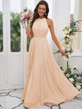 A-Line/Princess Chiffon Ruffles Halter Sleeveless Floor-Length Bridesmaid Dresses TPP0004922