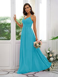 A-Line/Princess Chiffon Ruched V-neck Sleeveless Floor-Length Bridesmaid Dresses TPP0004928