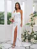 Sheath/Column Charmeuse Ruched One-Shoulder Sleeveless Floor-Length Bridesmaid Dresses TPP0004892