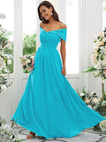 A-Line/Princess Chiffon Ruched Off-the-Shoulder Sleeveless Floor-Length Bridesmaid Dresses TPP0004920