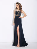 A-Line/Princess Jewel Beading Sleeveless Long Chiffon Dresses TPP0009224