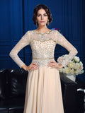 A-Line/Princess Scoop Beading Long Sleeves Long Chiffon Mother of the Bride Dresses TPP0007085