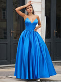 A-Line/Princess Satin Ruffles Sweetheart Sleeveless Floor-Length Dresses TPP0001553