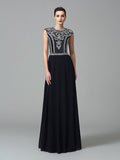 A-Line/Princess Jewel Beading Short Sleeves Long Chiffon Dresses TPP0003370