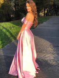 A-Line/Princess Sleeveless Off-the-Shoulder Satin Floor-Length Ruffles Dresses TPP0004046