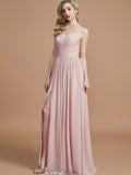 A-Line/Princess Spaghetti Straps Sleeveless Ruched Floor-Length Chiffon Bridesmaid Dresses TPP0005244