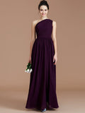 A-Line/Princess One-Shoulder Sleeveless Ruched Floor-Length Chiffon Bridesmaid Dresses TPP0005235