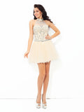 A-Line/Princess Halter Beading Sleeveless Short Satin Cocktail Dresses TPP0008188