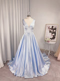 A-Line/Princess Ruffles V-neck Sleeveless Satin Sweep/Brush Train Dresses TPP0004804