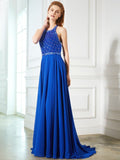 A-Line/Princess Jewel Sleeveless Beading Chiffon Sweep/Brush Train Dresses TPP0003435