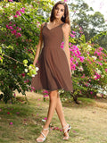 A-Line/Princess Straps Ruched Sleeveless Short Chiffon Bridesmaid Dresses TPP0005032