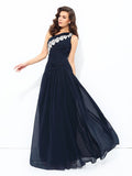 A-line/Princess One-Shoulder Applique Sleeveless Long Chiffon Dresses TPP0004153