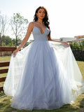 A-Line/Princess Ruffles V-neck Sleeveless Floor-Length Dresses TPP0001573