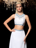 A-Line/Princess Jewel Beading Sleeveless Long Chiffon Two Piece Dresses TPP0004050