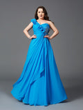 A-Line/Princess One-Shoulder Rhinestone Sleeveless Long Chiffon Plus Size Dresses TPP0004258