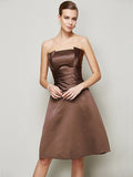 A-Line/Princess Strapless Sleeveless Pleats Short Satin Bridesmaid Dresses TPP0005265