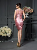 Sheath/Column Scoop Applique Sleeveless Short Elastic Woven Satin Mother of the Bride Dresses TPP0007422