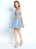 A-Line/Princess High Neck Sleeveless Beading Short/Mini Net Two Piece Dresses TPP0008477