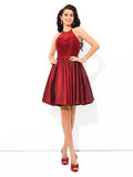 A-Line/Princess Halter Beading Sleeveless Short Taffeta Cocktail Dresses TPP0008370