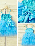 A-line/Princess Spaghetti Straps Sleeveless Sequin Tea-Length Net Flower Girl Dresses TPP0007858