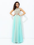 A-line/Princess Jewel Beading Sleeveless Long Chiffon Dresses TPP0002298