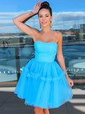 A-Line/Princess Strapless Tulle Ruffles Sleeveless Short/Mini Homecoming Dresses TPP0004466