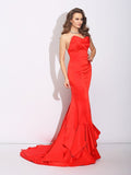 Trumpet/Mermaid Sweetheart Layers Sleeveless Long Satin Dresses TPP0003893