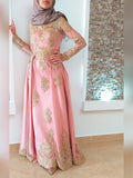 A-Line/Princess Long Sleeves Scoop Floor-Length Applique Tulle Muslim Dresses TPP0004631