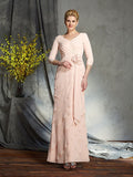 Sheath/Column V-neck Hand-Made Flower 3/4 Sleeves Long Chiffon Mother of the Bride Dresses TPP0007053