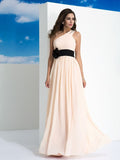 A-Line/Princess One-Shoulder Sash/Ribbon/Belt Sleeveless Long Chiffon Dresses TPP0002768