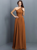 A-Line/Princess One-Shoulder Pleats Sleeveless Long Chiffon Bridesmaid Dresses TPP0005017